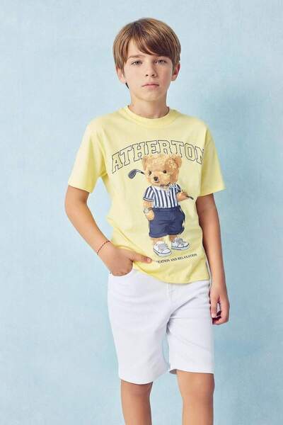 DeFacto Ανδρικό μπλουζάκι με κοντό μανίκι και λαιμόκοψη ποδηλάτου, με αρκουδά...