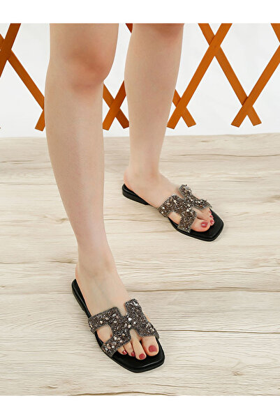 london Rag Women Black Rhinestone Detail Cut-Out Flats