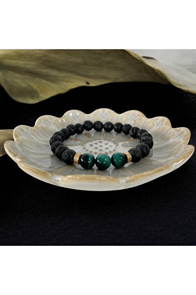 Ezera Ανδρικό βραχιόλι Osip από μπλε μάτι της τίγρης και πέτρες λάβας με αξεσ...