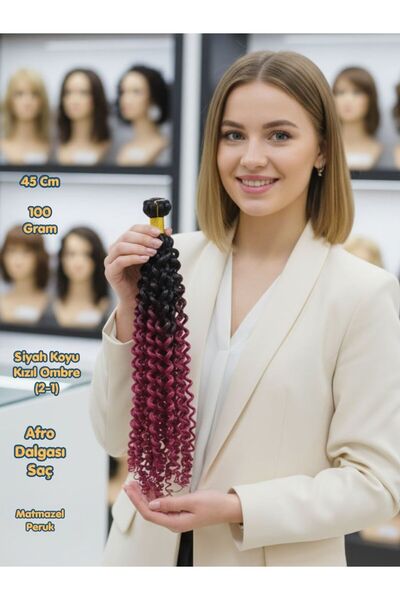 My Hair Türkiye Afro Dalgası Saç Siyah Koyu Kızıl Ombre 45 Cm 100 Gram