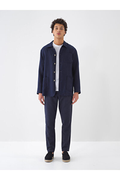 Xint Erkek Lacivert %100 Keten Regular Fit Ceket