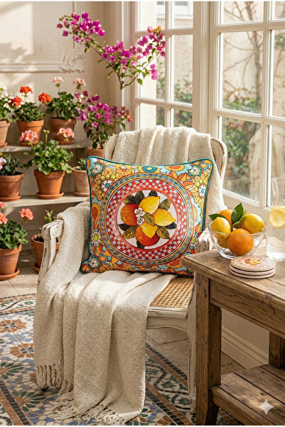 ASDİVA Milano Lemon μοτίβο Διπλής Όψης Κίτρινο Διακοσμητικό Κάλυμμα Ριχτάρι 4...