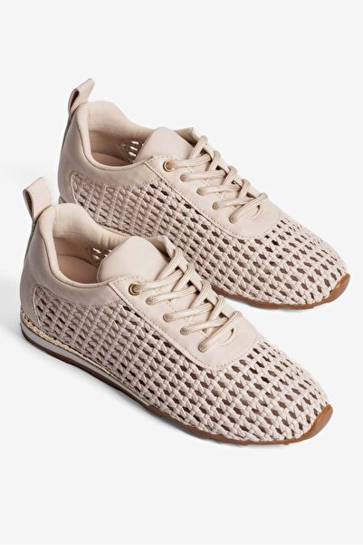 Mubiano Γυναικεία αθλητικά παπούτσια με πλέξη και ασημί λεπτομέρειες με κορδό...