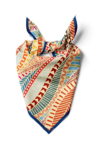 Modabutik Women's Zigzag Patterned Bandana 50X50 Yellow Orange Dg0491-22 Snz