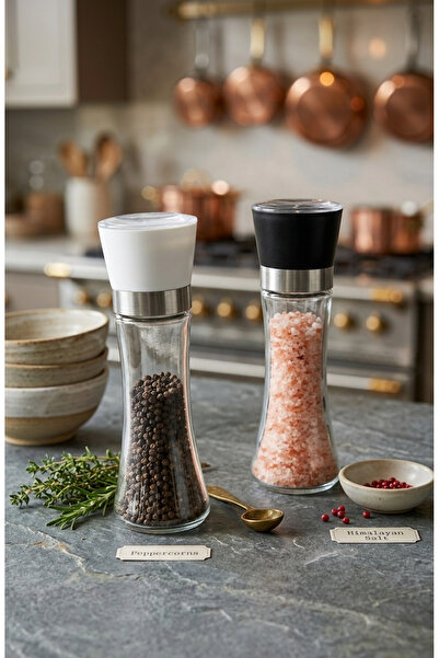 Rossel Premium Seramik Bıçaklı Baharat Öğütücü Siyah ve Beyaz İkili Set