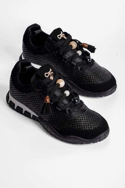 Mubiano Γυναικείο ψάθινο sneaker με λεπτομέρειες από σουέντ και χάντρες Calla...