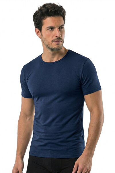 Öts Men's 2-Piece Modal Closed Neck T-Shirt Navy Blue