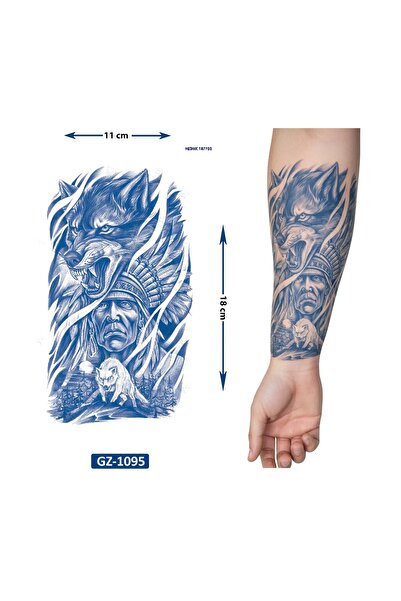 Airbrush Tattoo Kızıl Derili Kurt 18x11 cm Yarı Kalıcı kalıcı Geçici Dövme Ya...