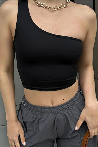Mandlyz Tek Omuz Dekolteli Esnek Kumaş Crop / Bluz