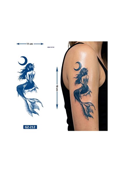 Airbrush Tattoo Deniz Kızı 18x11 cm 1 Aylık Yarı Kalıcı Yapıştırma Geçici Dövme