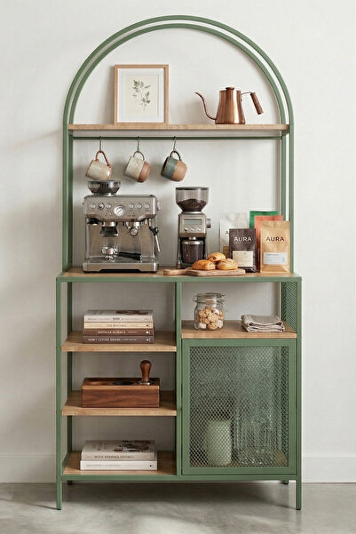 DEKOPRATİK Capella Kahve Köşesi Standı & Çok Amaçlı Mutfak Dolabı - Tel Kapak...