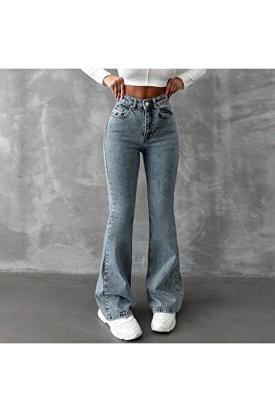 HerTon Pantaloni de blugi evazați cu talie înaltă - Denim evazat din bumbac i...