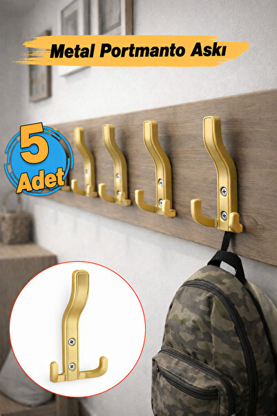 Badem10 (5 Adet) Aytuğ Portmanto Mat Altın Dolap Askılık Duvar Askılığı Vesti...
