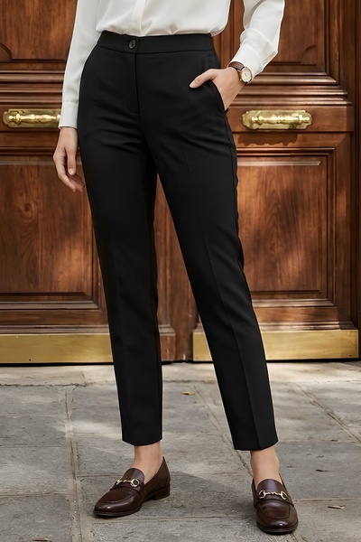 İmajButik Μαύρο παντελόνι μολύβι με ελαστική μέση Με τσέπες