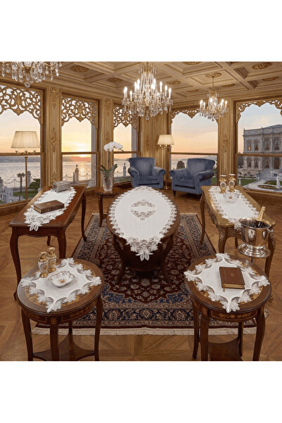 Çt Çeyizci Tekstil Βελούδινο Σετ Σαλονιού - Σετ Τραπεζομάντιλο Δαντελένιο 5 τ...