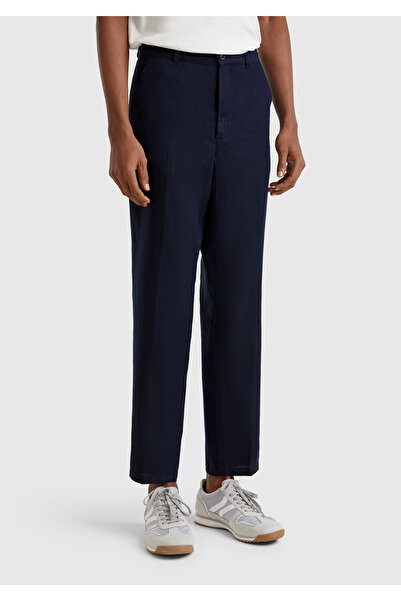 United Colors of Benetton Ανδρικό παντελόνι σε μπλε ναυτικό 100% λινό