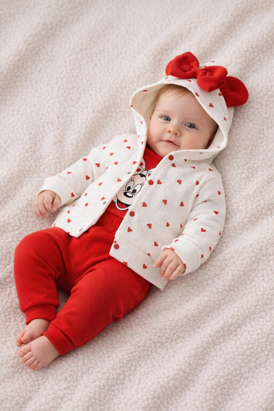 Babydonat Mickey Desenli Hırkalı 3'lü Kız Takım