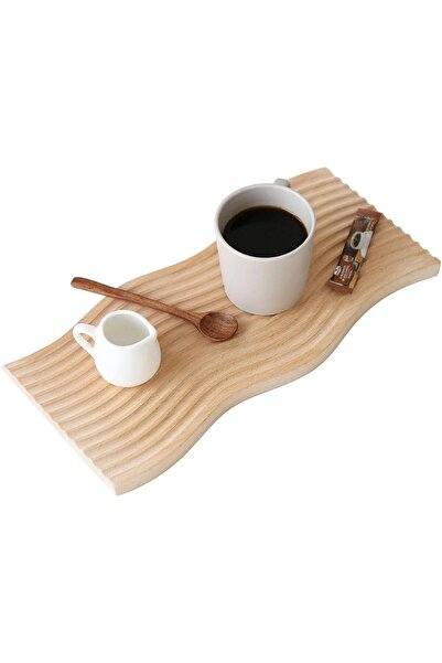 Arabest صينية تقديم خشبية طبيعية، منظم زخرفي بشكل متموج، 39 × 18.5 × 2 سم، لل...