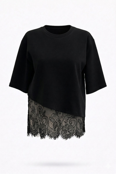 manana fashion Δαντέλα Λεπτομερές T-Shirt με ασύμμετρη κοπή