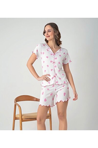 Lola Barcelona Kalp Desenli Şortlu Kısa Kollu Pijama Takımı