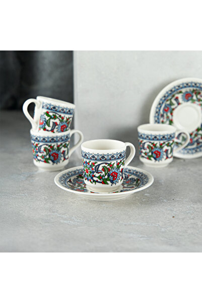 Tulü Porselen Tulu Topkapı Semazen 12 Parça 6 Kişilik Kahve Fincan Takımı 70 ml