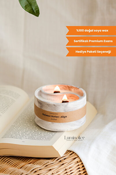 Amber Scented Yin Yang Concrete Soy Candle – Wood Wick, 100% Natural Handmade Decorative Candle