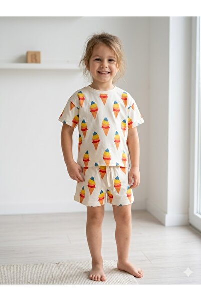 Motebarn Wear Κοριτσίστικη κρέμα κοστουμιού με ριγέ βαμβακερό κάτω μέρος για ...