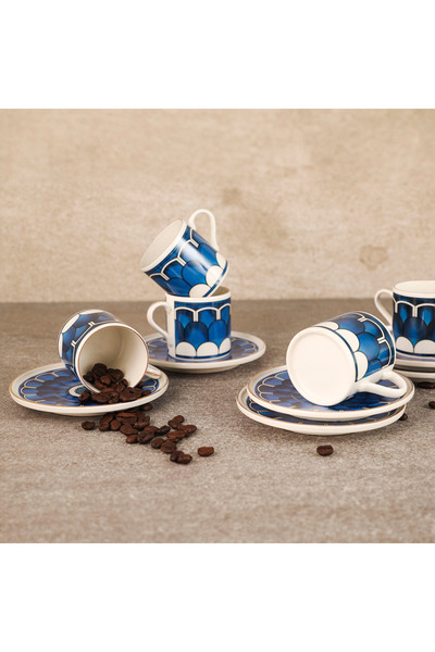 Aryıldız Wave Blue 6 Kişilik Türk Kahve Fincan Takımı 90 ml