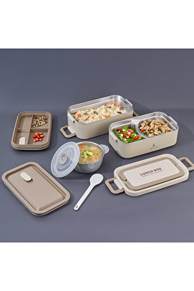 Aryıldız Bento Lunch Box Beige 2000 ml + Sosluk