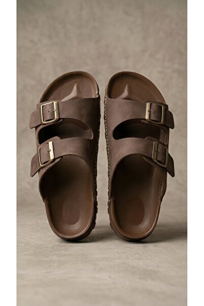 Beyond Unisex Καφέ Παντόφλες με Διπλή Πόρπη BYNDEGEC01