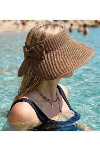 Axesoire 14624 Καφέ Ψάθινο Καπέλο με Φιόγκο και Φαρδύ Ανοιχτό Επάνω Μέρος