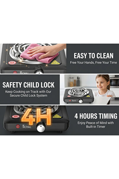 Royal Appliances موقد كهربائي حلزوني مفرد بقوة 1000 واط، درجة حرارة قابلة للتعديل وطلاء مانع للالتصاق