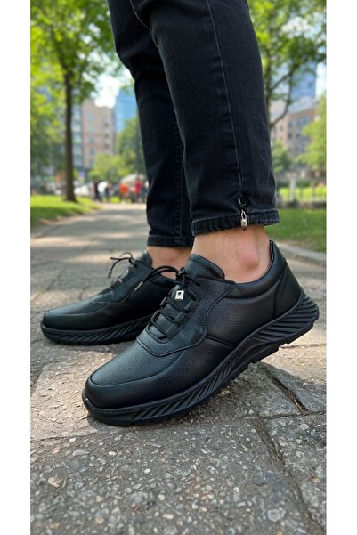 ÇBN Ανδρικά μαύρα παπούτσια casual από γνήσιο δέρμα Elastic 1019