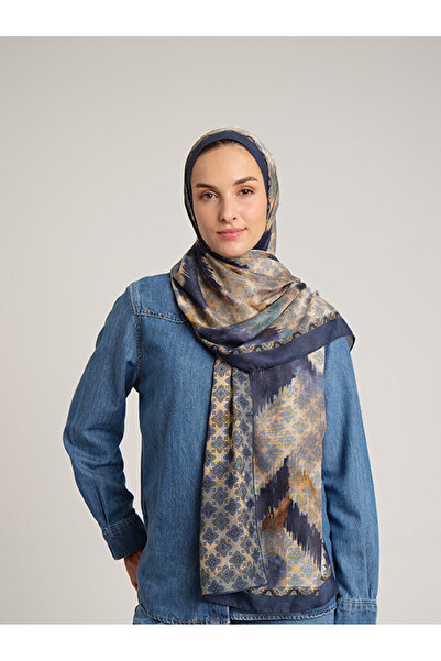 Ayshara Suyolu Με έθνικ μοτίβο Διπλής όψης Σάλι - Μπλε Τζιν