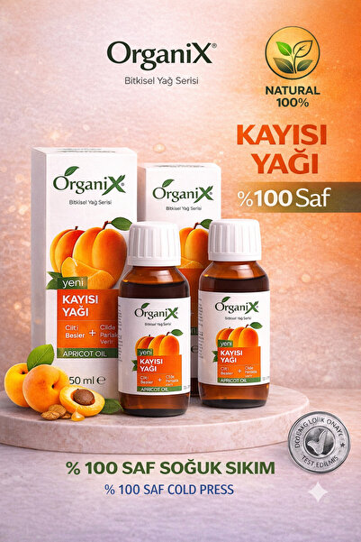 Organix Soğuk Sıkım Kayısı Çekirdeği Yağı - 2 Adet %100 Doğal - Cilt & Saç Ba...