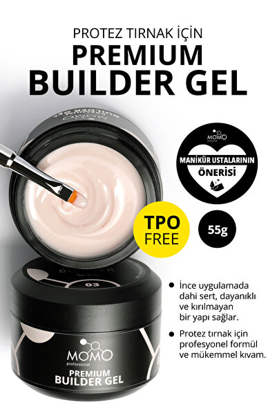 MOMO professional Premium Builder Gel, Protez Tırnak Jeli No.03, Açık Bej, 55 gr