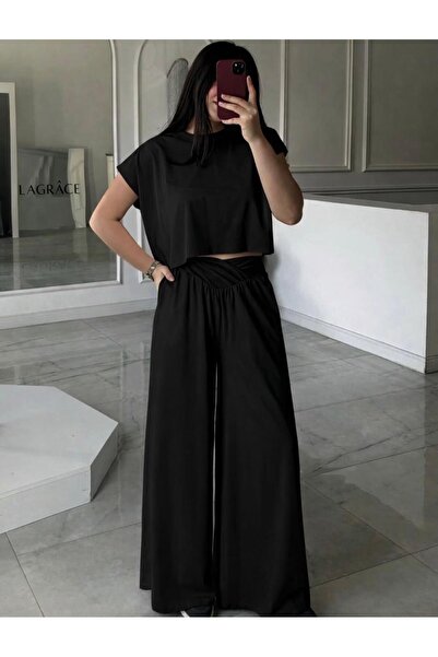 Get Crazy Γυναικείο Σετ Μπλουζάκι και Παντελόνι με Ελαστική Μέση, Κομψό Σετ Π...