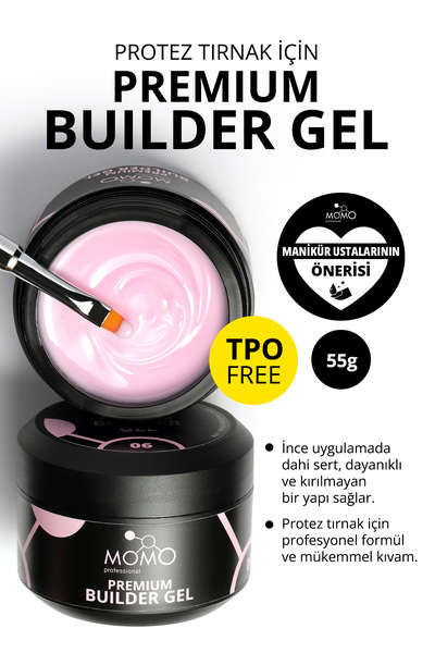 MOMO professional Premium Builder Gel, Protez Tırnak Jeli No.06, Pembe, 55 gr