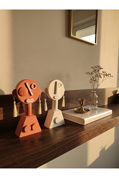 Glarus Atelier 2’li Dekoratif Taş Biblo Seti Beyaz & Kiremit Rengi – Modern R...