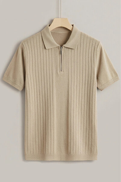 Edwox Tricou pentru bărbați Line cu model din tricot cu gât polo, nurcă Cd168