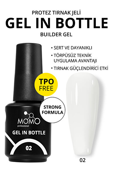 MOMO professional Gel In Bottle No.02, Akıllı Fırçalı Protez Tırnak Jeli, Süt...