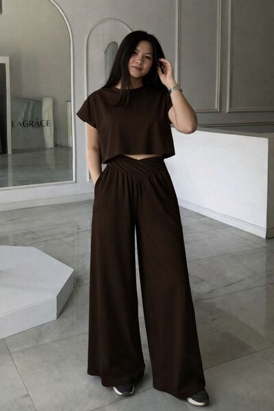 Get Crazy Women's Tshirt Trouser Set Stylish Top-Bottom Set with Elastic Waist