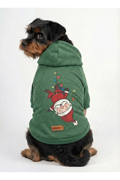 MPZ Pets Cat and Dog Outfit - Green Hoodie & Reverse Christmas Dress
