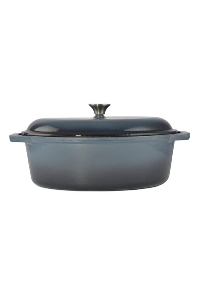 Perfect Home Oala de fonta emailata cu capac, maner din inox, albastra, 7.5 L,