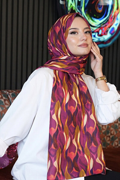 AFVENTE Σάλι από μαλακό βαμβάκι με αφηρημένο σχέδιο φύλλων σε στυλ μουστάρδας