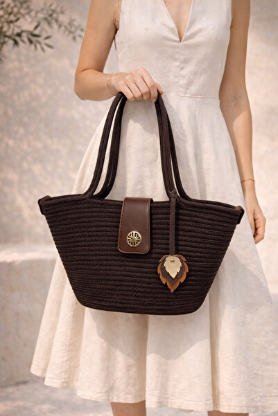 MaVaux Elira Halat Örgü Γυναικεία Δερμάτινη Τσάντα Παραλίας και Καθημερινής Χ...