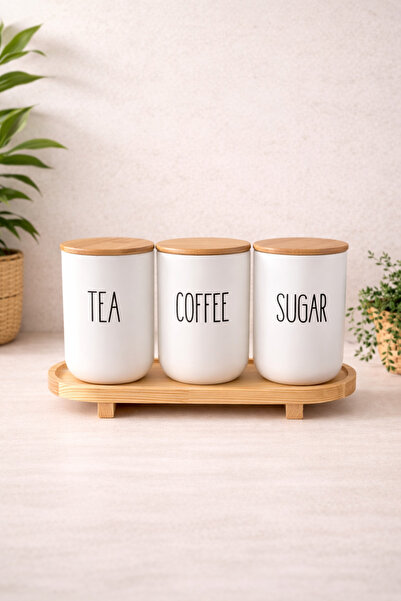 KaiHome 3-Piece Bamboo Lid Tea/Coffee/Sugar Jar