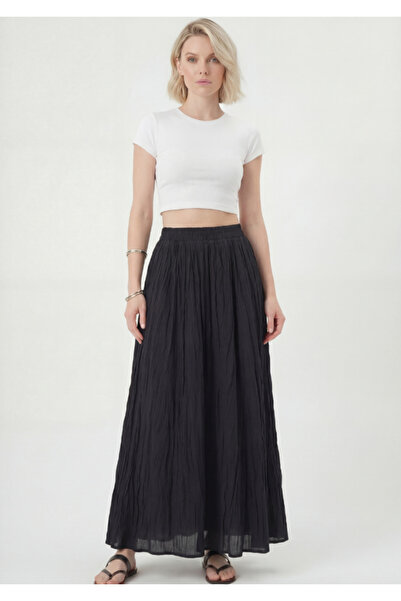 OLİZZA Γυναικεία μαύρη φούστα από ύφασμα βουάλ με τσαλακωμένη υφή, ελαστική μ...