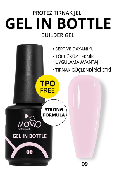 MOMO professional Gel In Bottle No.09, Akıllı Fırçalı Protez Tırnak Jeli, Sof...