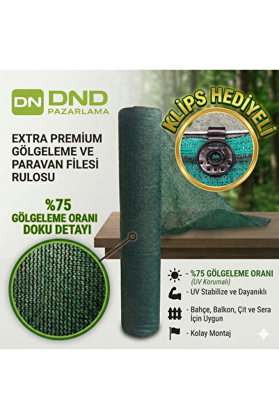 DNDPAZARLAMA Gölgelik File Çit Filesi %75 (1m x 10m) Klips Hediyeli
